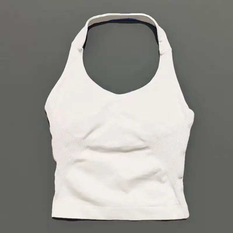 Halter Yoga Tank Top Women Sexy Seamless Strappy Backless Slim Fit Padded Breathable Gym Fitness Running Workout Sports Tops