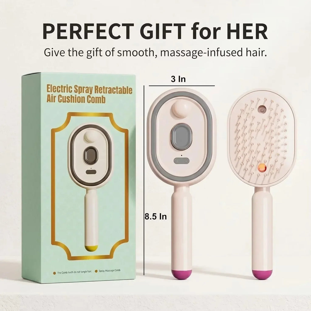 Wet Electrics Hairbrush with Water Spray Rechargeable Steams Hair Straightener USB-C Charging for Both Long & Short Hairs