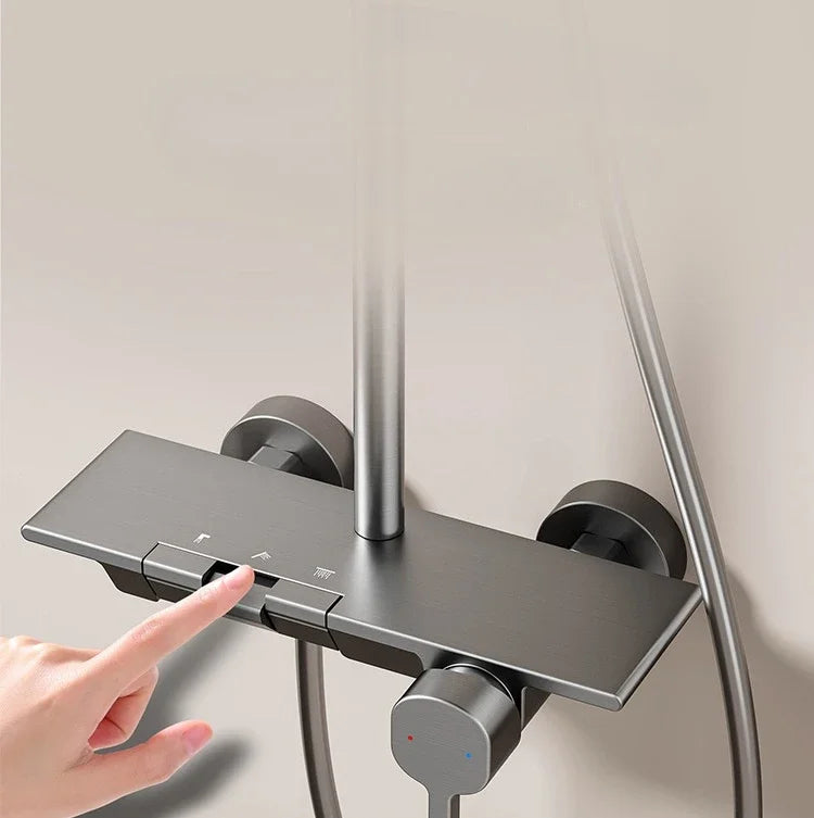 Grey Aluminum Shower Mixer Crane with Hand Shower Set Wall Mounted Bathroom Shower Faucet Set 3-way Rainlfall Showers System Set