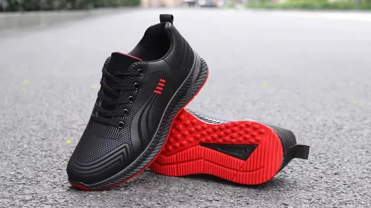 Waterproof Men's Sneakers Casual Running Shoes Soft Bottom Black Leather Sports Shoes