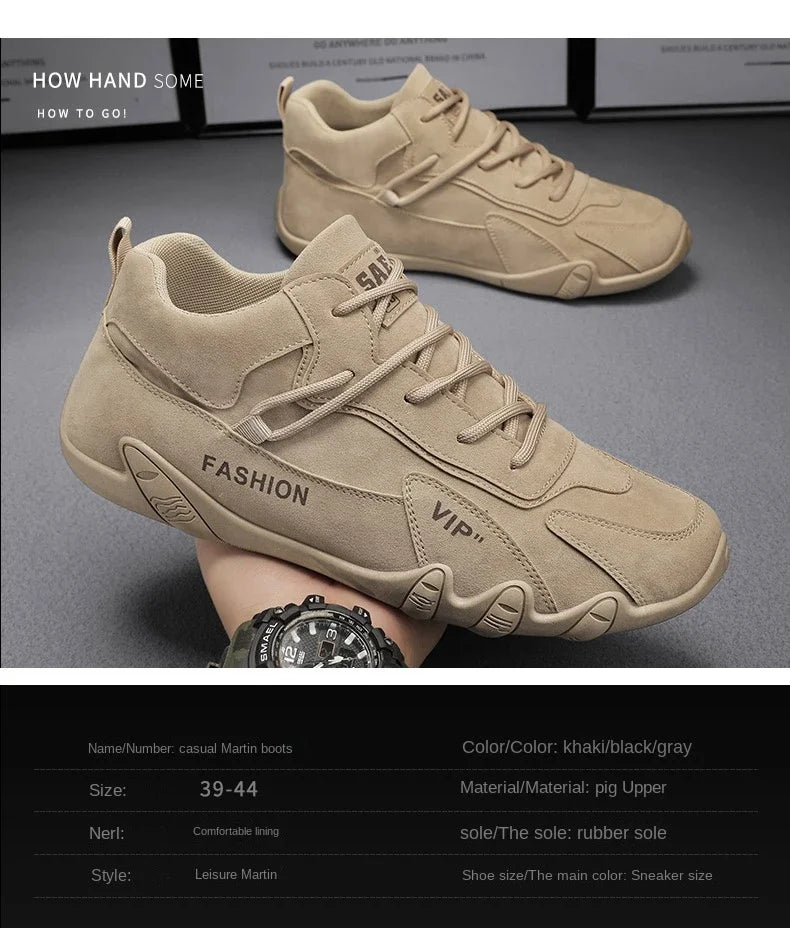 Ankle Boots For Men Spring Man Casual Sneakers Non Slip Khaki Work Mens Shoe Short Boots Loafers Lace Up zapatos de hombres