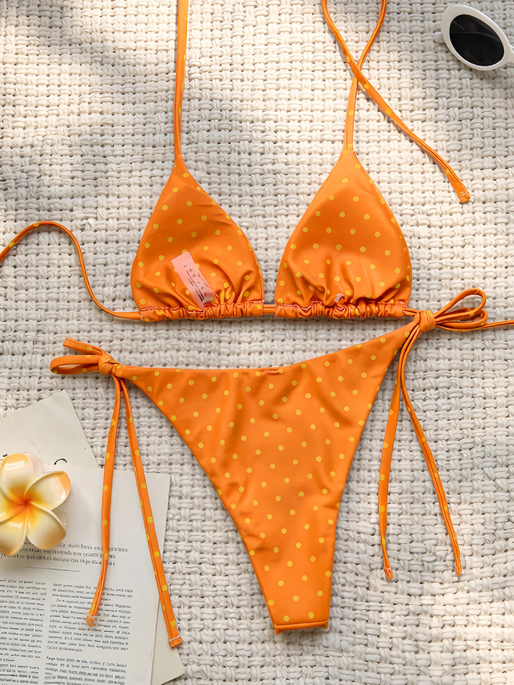 2026 Retro Polka Dot Tie Side Bikini Set for Women, Sexy Push Up Halter Neck Swimwear, High Waist Beach Bathing Suit, Summer