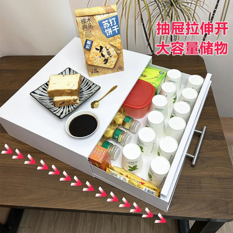 Pull-Out Kitchen Organizer Drawer Microwave Shelf with Extendable Board Countertop Oven Storage Rack Space-Saving Prep Station