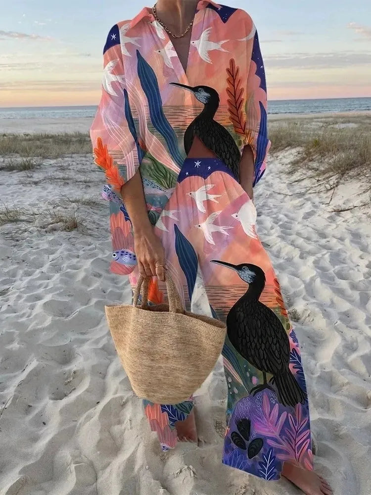Women's Autumn Holiday Sets Outfits Fashion Print Long Sleeve Shirt Top+Wide Leg Pants 2 Pieces Set For Woman Boho Clothes New