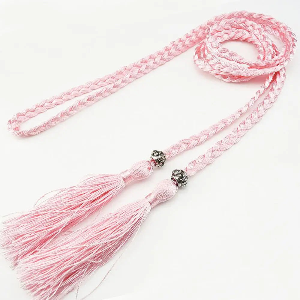 160cm Thin Bow Tassle Dress Woven Rope Tassles Belts Waist Chain Braided Belts Waist Rope
