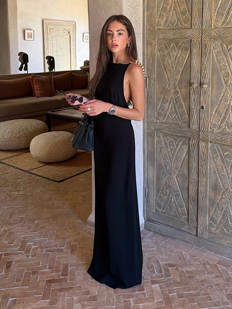 Sexy Bead Strap Maxi Dresses Women's Slim Sleeveless Backless Waist-cinching Hip-wrap Dress 2026 New Ladies Summer Evening Grown