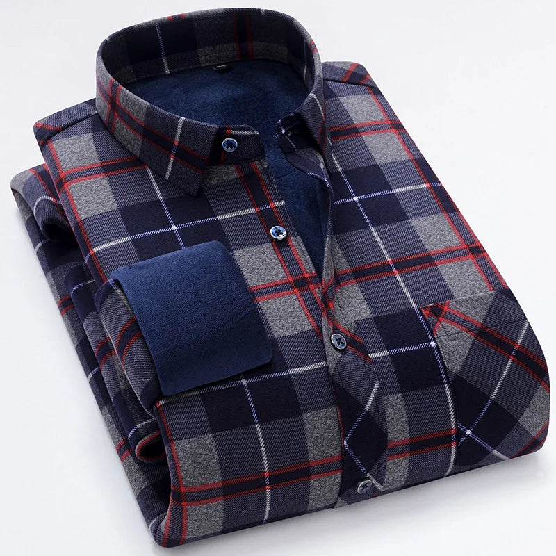 New Men's Autumn Winter Casual Long Sleeve Plaid Shirts Thick Warm Male Casual High Quality Soft Plus Size Business Check Shirts