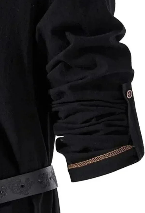 Men Medieval Lace Up Linen Long Sleeve Tunic Viking Pirate Renaissance Cosplay Shirt With Vintage Embossed Leather Belt