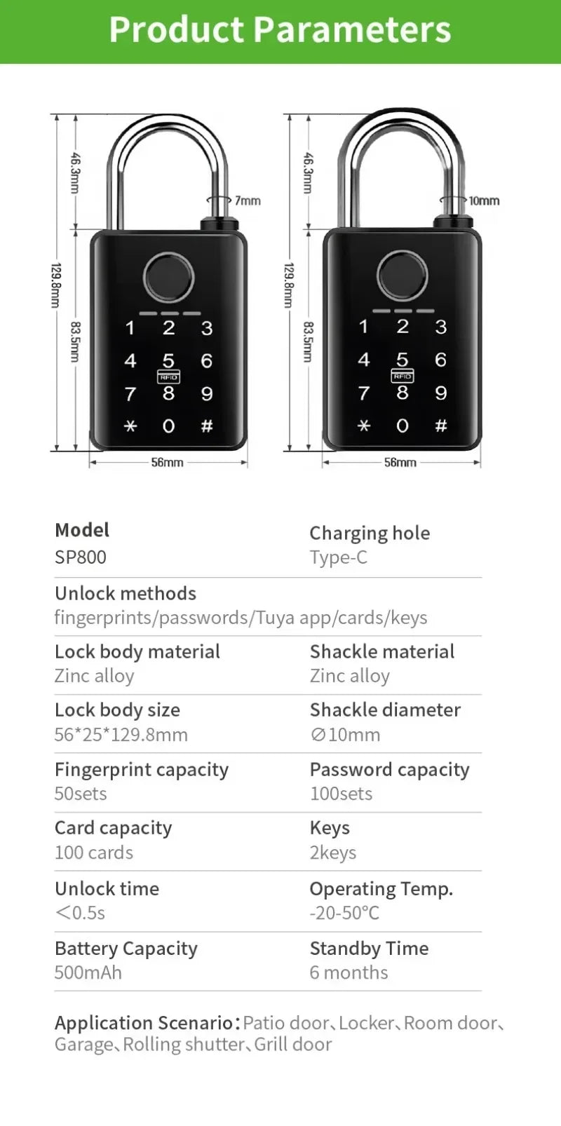 Tuya Smart Door Lock Fingerprint Padlock Password APP Card Key Unlock 7mm 10mm Smart Padlock Waterproof Electronic Lock