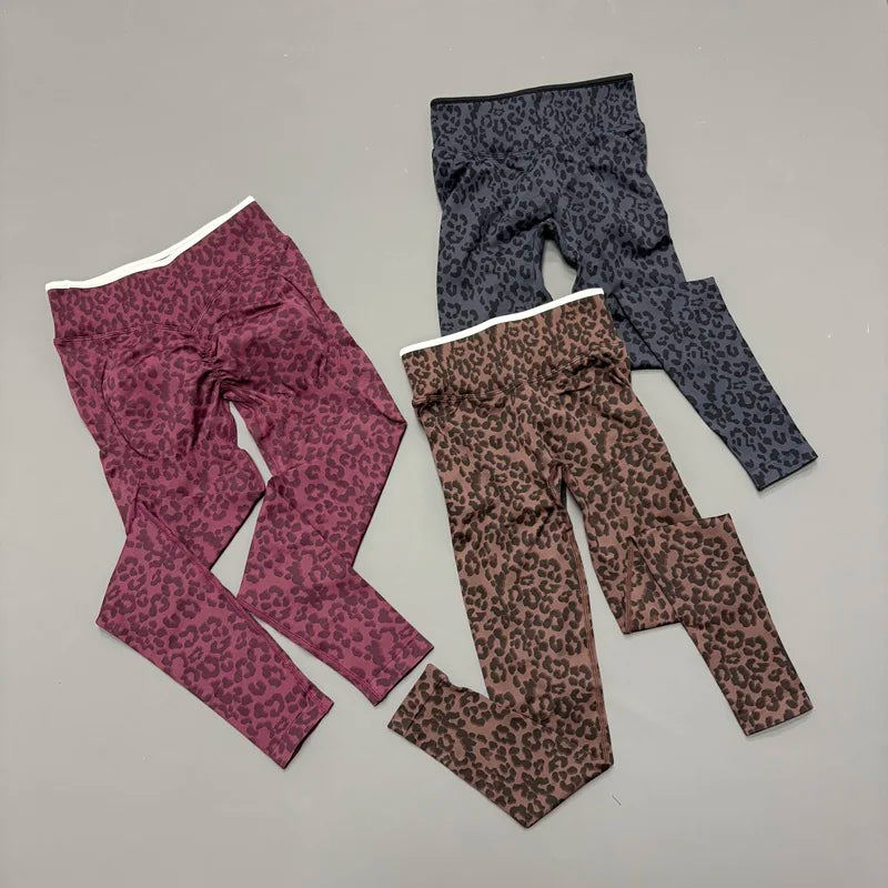 HISTELLO Seamless Sports Pants Leopard Print High Waist Scrunch Hip Shaping Elastic Tummy Fit Running Fitness Yoga Leggings