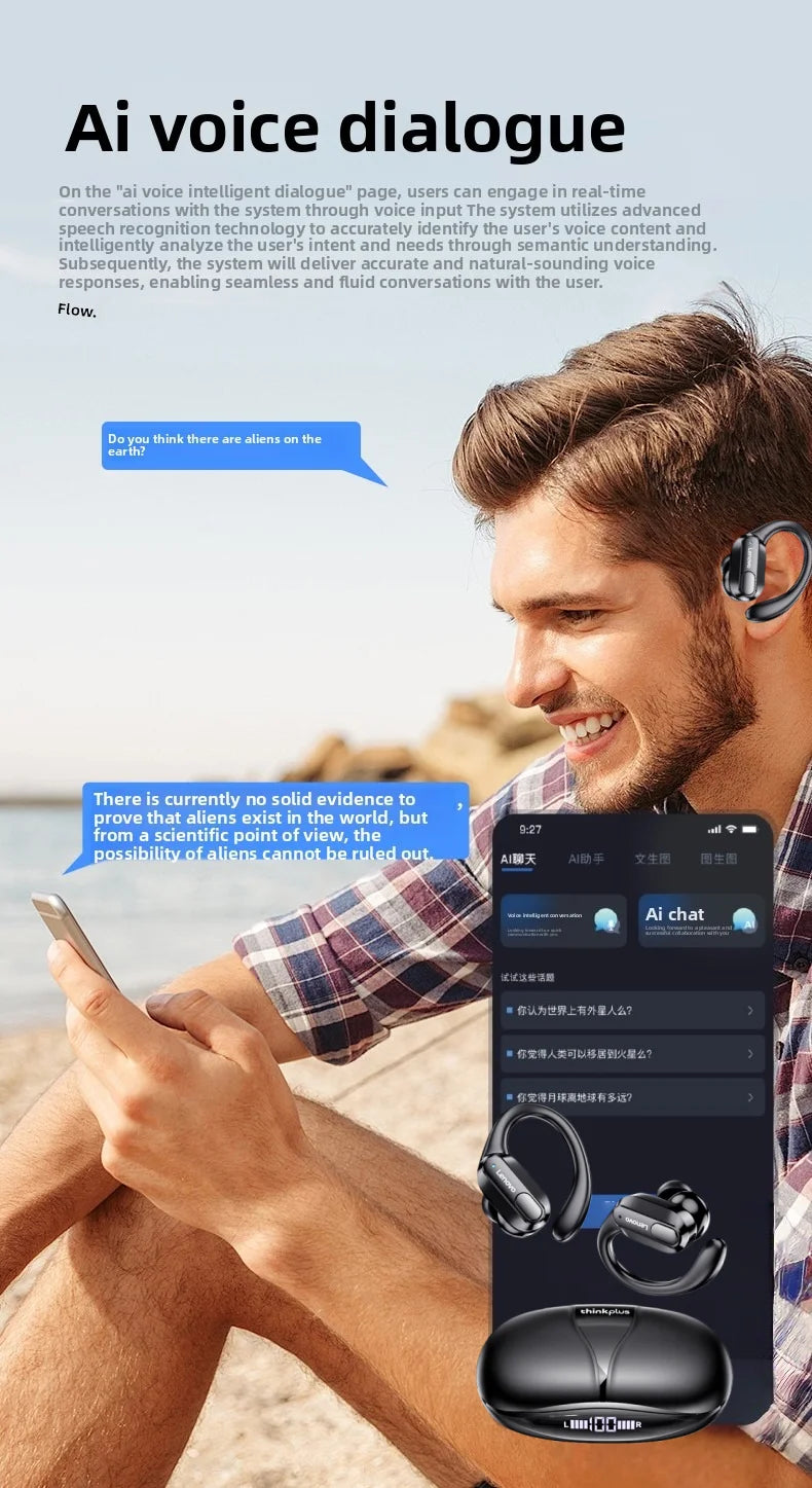 Lenovo XT80 Sports Wireless Earphones with Mics,Button Control, LED Power Display,Hifi Stereo Sound APP AI Translator Headset