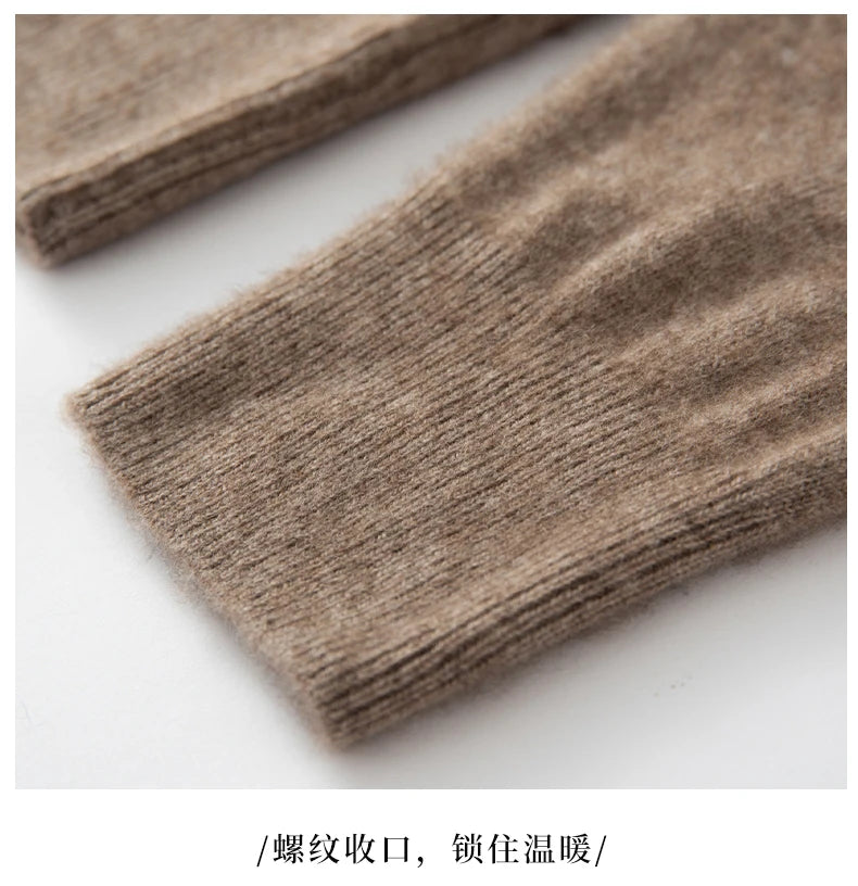 Autumn Winter New Men's Half High Collar Pullover 100% Cashmere Knitted Sweater Casual Business Solid Color Long Sleeve Clothing