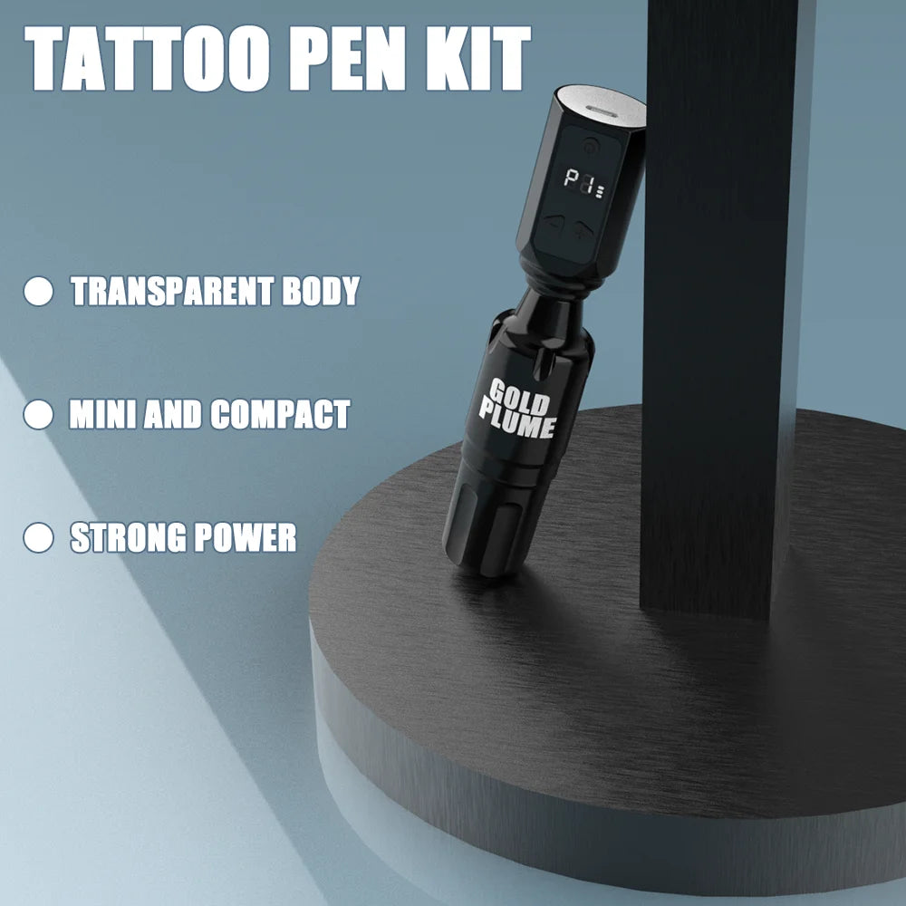 GOLDPLUME Wireless Black Square Tattoo Machine Kit with 10 Cartridges 7-Color Ink Full Accessories for Beginners Pros