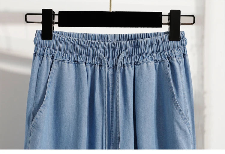 Women's Summer Slim Straight Leg Jeans Wide Leg Ice Silk Casual High Waist Trousers Cotton Polyester Blend No Ironing Needed