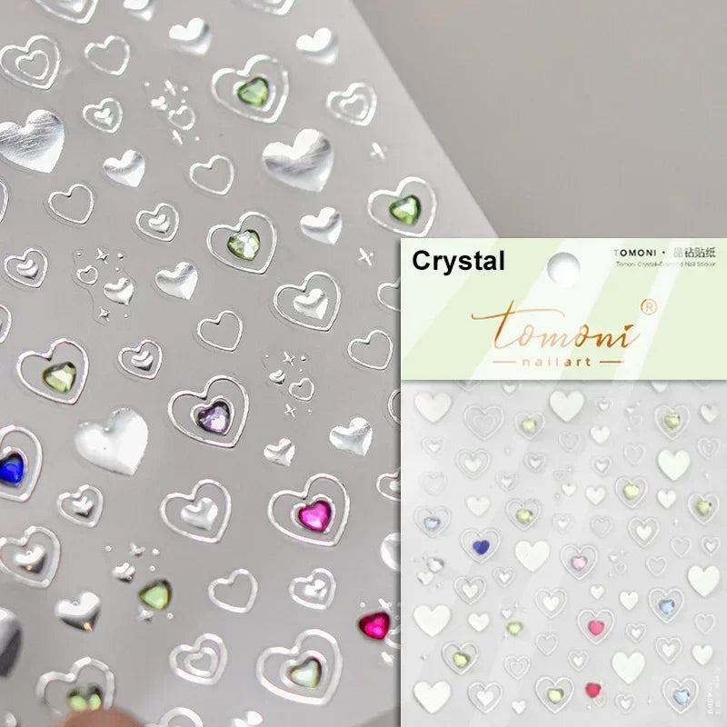5D Gradient Love Gem Glitter Love Heart Colorful Cat's Eye Rhinestone Soft Self Adhesive Nail Art Stickers Shiny Manicure Decals