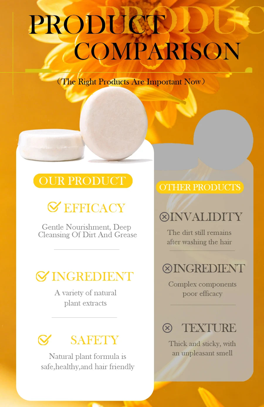 Calendula Plant Shampoo Soap Has No Silicone Oil or Residue, Deeply Cleanses the Scalp, Controls Oil and Removes Oil