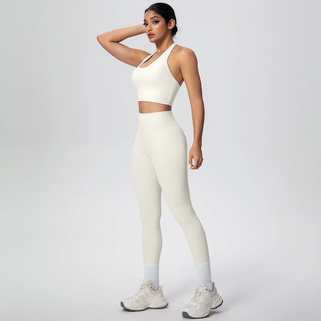 2PCS/set Yoga Set for Woman's Sexy Backless Halter Bra Sports Top Quick Drying Legging Summer Gym Fitness Pants Yoga Set