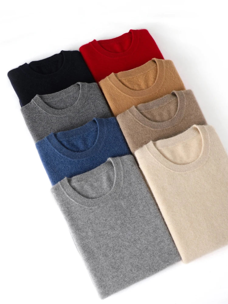 Autumn Winter Men O-neck 100% Merino Wool Pullover Cashmere Sweater Basic Casual Bottom Business Knitwear Soft Warm Clothing