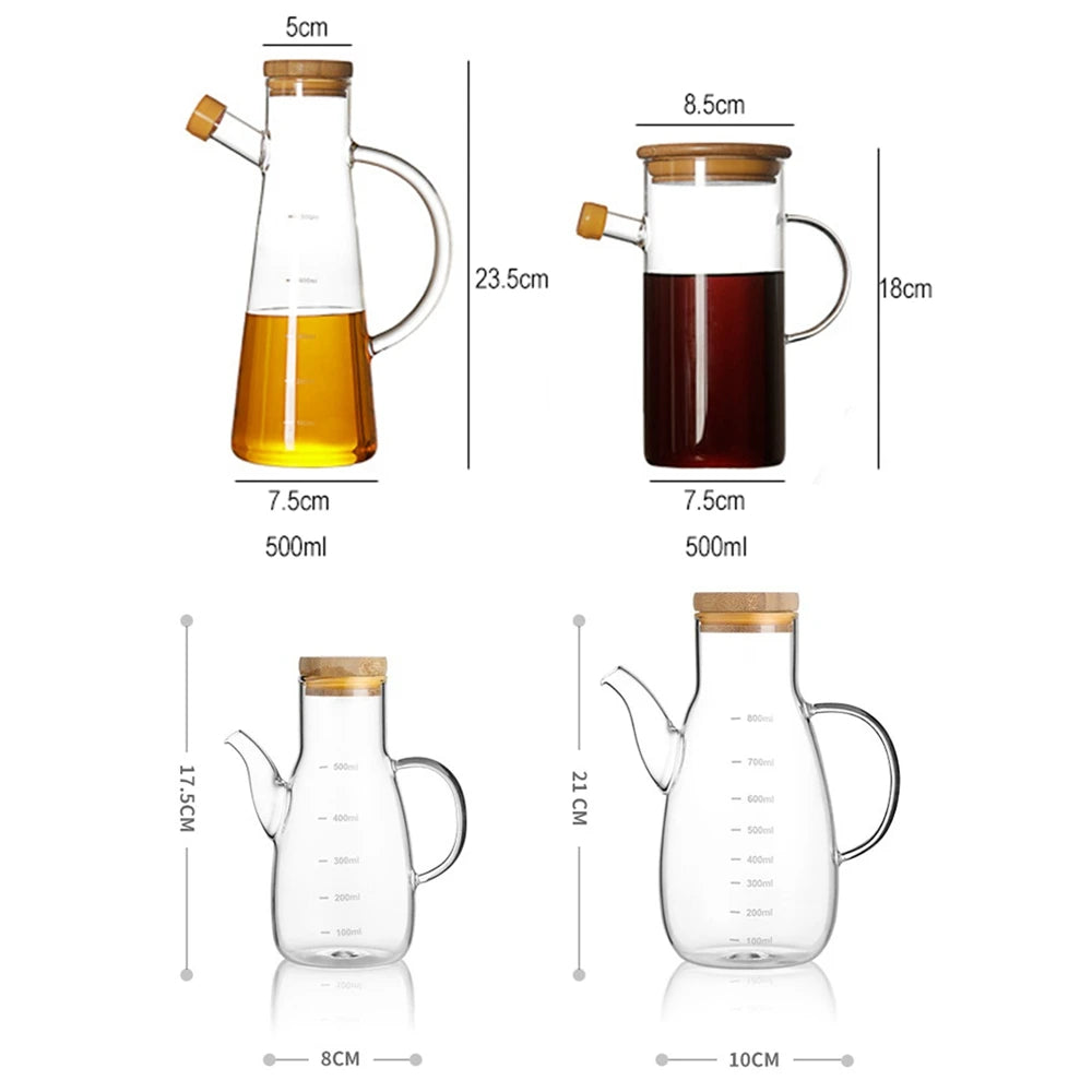 500/800ml Cooking Seasoning Bottle Dispenser Glass Olive Oil Sauce Vinegar Pot Bottles with Handle Lid Kitchen Cooking Container