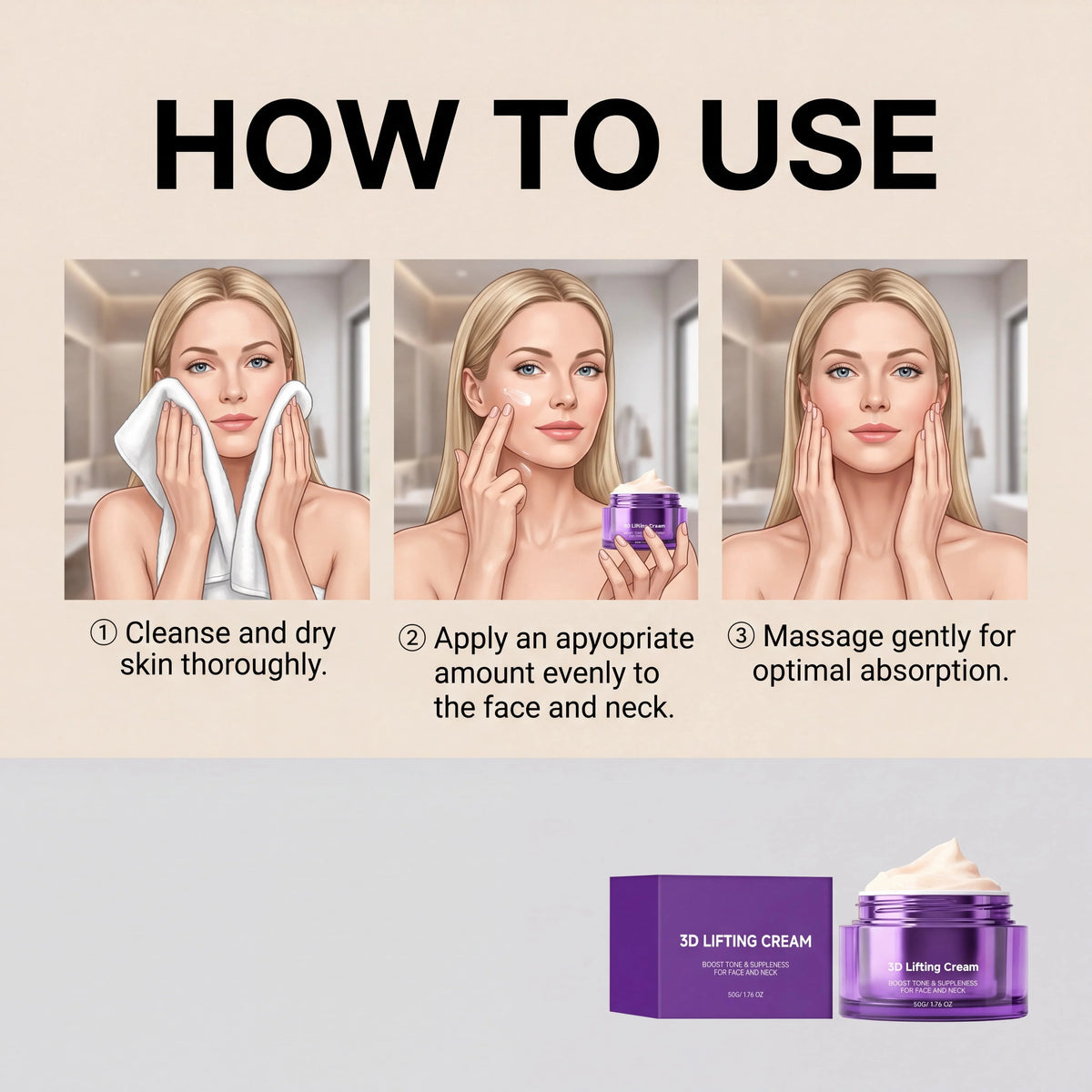 3D Lifting Cream For Face Neck Reduce Wrinkle Tightening Smoothing Skin Fast Absorb Non Greasy Rejuvenate Skin Shape Facial Line