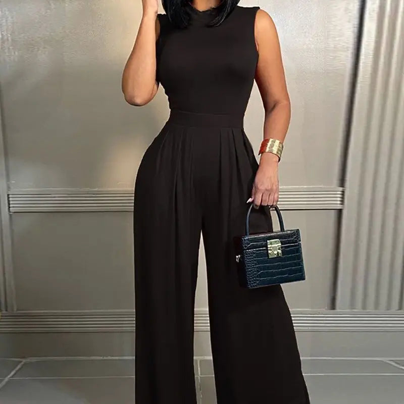 New 2023 Summer Casual Slim Fit  Pants Sleeveless Long Pants Women's High Waist Wide Leg Jumpsuit Comfortable Print