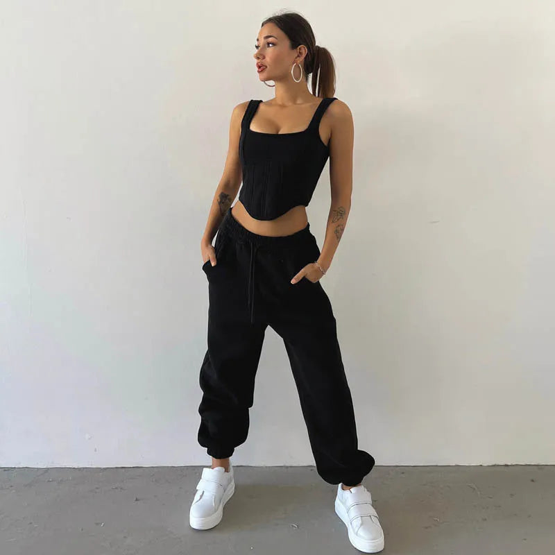 Women's Casual Sweatpants Set Belted Hooded Short Hoodie Corset Three-Piece Autumn Winter Comfortable Polyester Plus Size