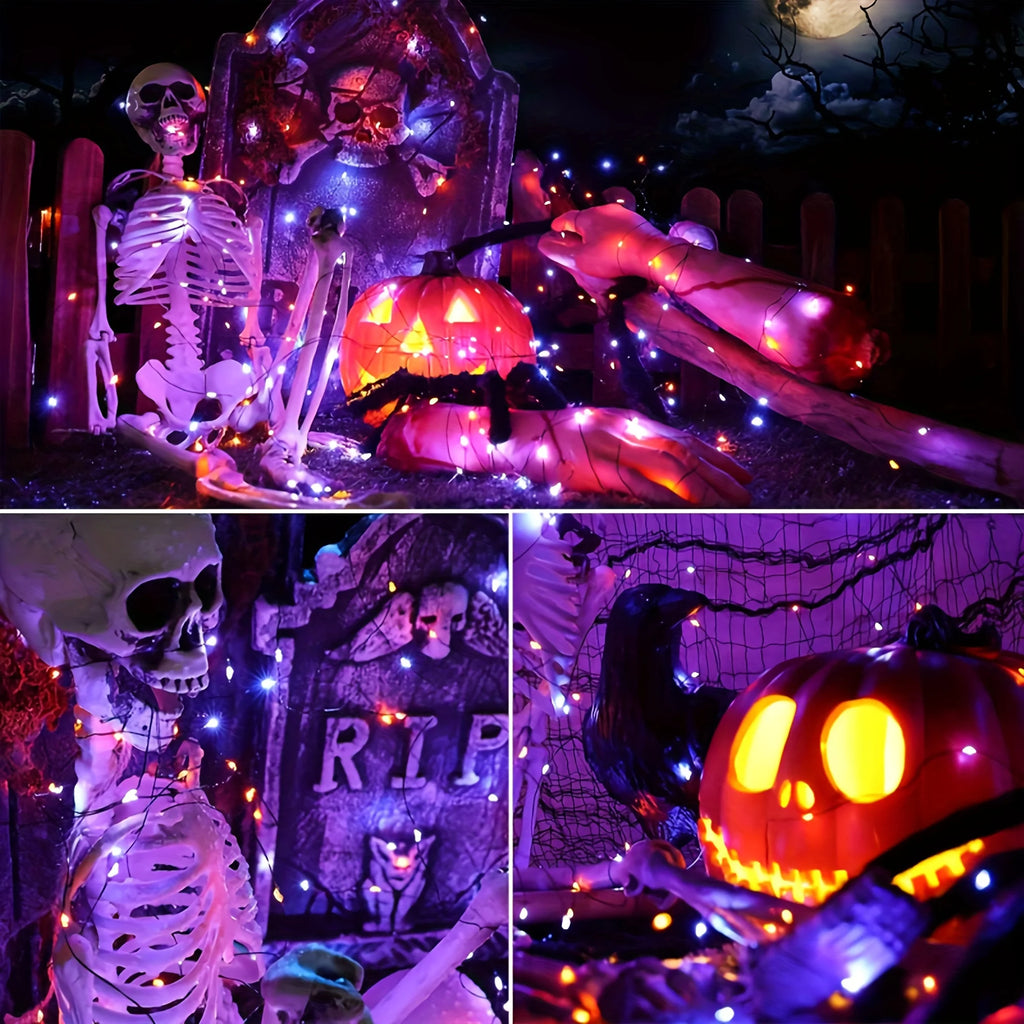 Halloween Fairy Lights USB 20M 200LED Auto Timer 8 Modes Waterproof  for Outdoor Garden, Yard, Fence Decor (Purple & Orange)