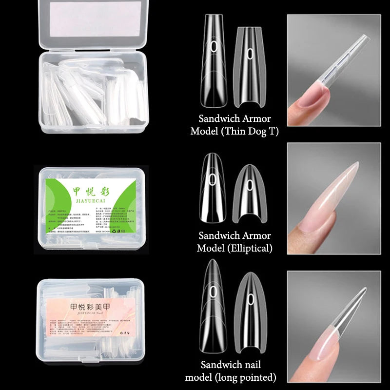 Sandwich Dual Nail Forms 60pcs 15Size Quick Extensions-Dual Forms T-shaped Ellipse Manicure Forms Top Mold Bottom Mold 3D