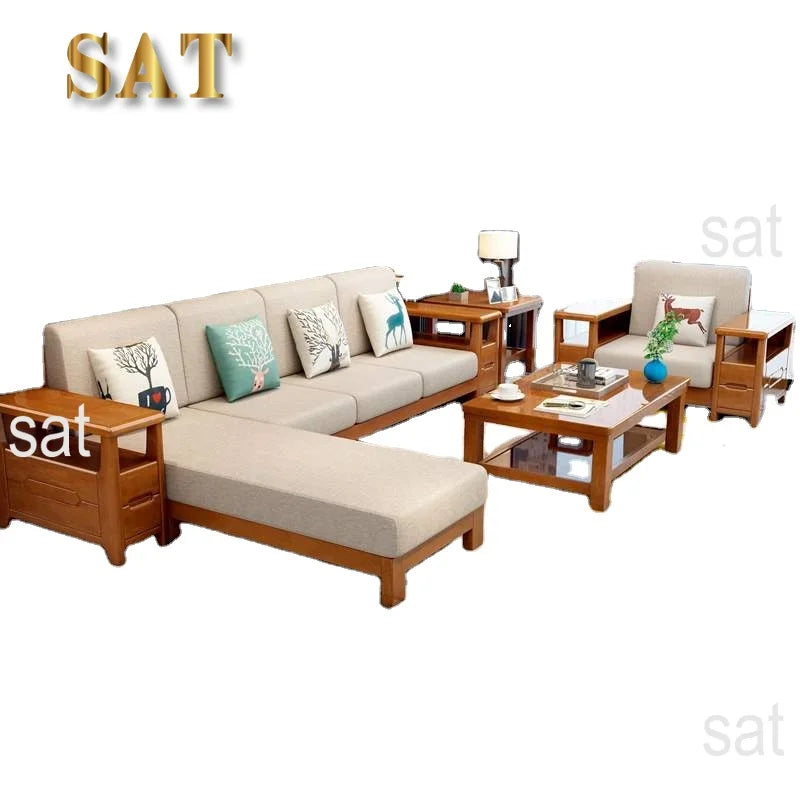 For Hot Sale Fashion Wooden Sofa Set Restaurant Furniture Modern Living Room Sectional Solid Wood  Luxury