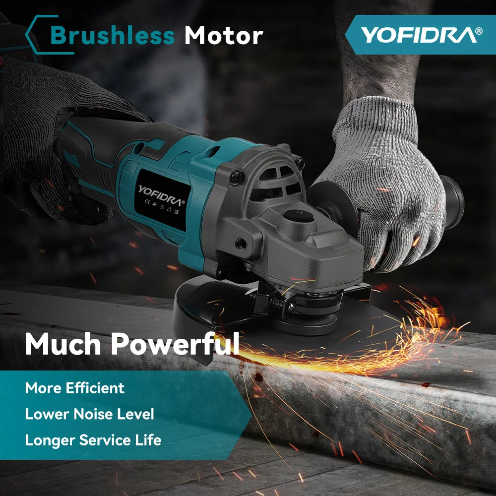 YOFIDRA 125mm Brushless Angle Grinder 3 Gears Cordless Grinding Machine Cutting Woodworking Power Tool For Makita Battery Pin