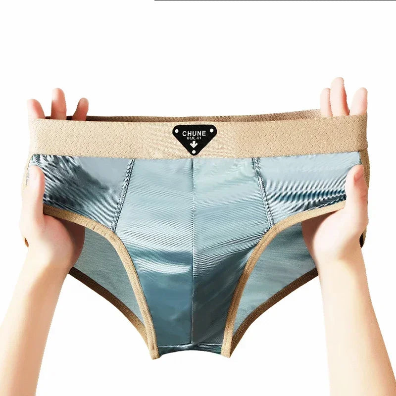 Men's Briefs Ice Silk Satin-like Briefs Men's Underpants Summer Breathable Quick Drying Panties Sexy U Pouch Underwear