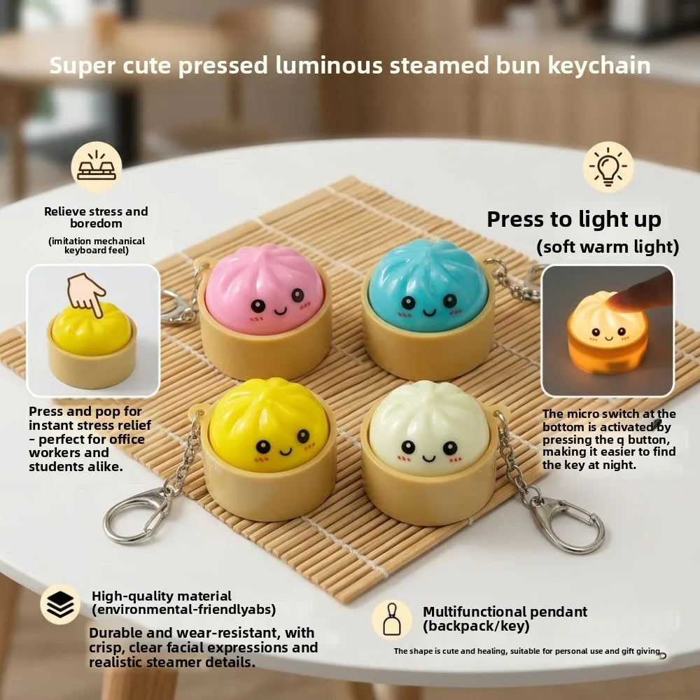 Cute Kawaii Dumpling Fidget Toys Mechanical Switch Clicker Light Up Dim Sum Bao Bun Keychain Stress Relief For Backpack Adults