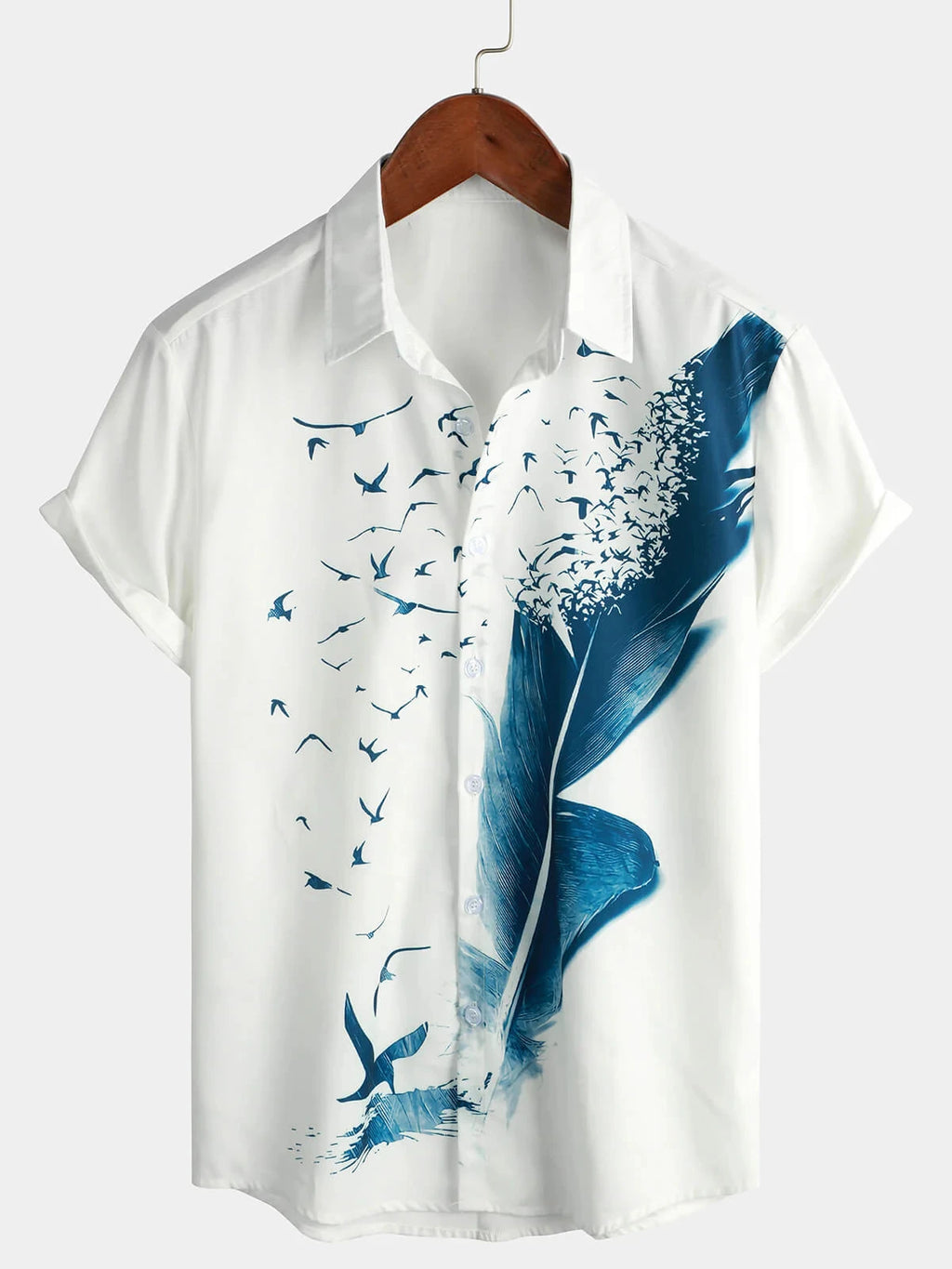 Men's Blue Floral Print Hawaiian Button Down Summer Beach Casual Collar Short Sleeve Shirt Ropa Casual Para Hombres