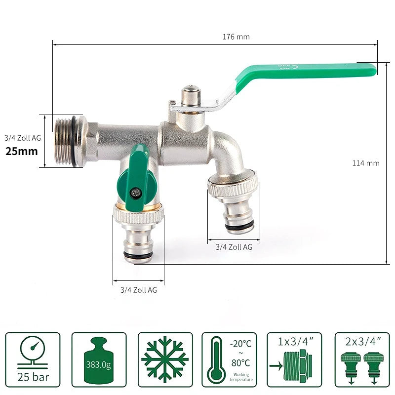 Garden Outdoor Bibcock Faucet DN15 DN20, Anti-freeze, Dual Control Copper for Washing Machine and Kitchen Garden Sink    1/2