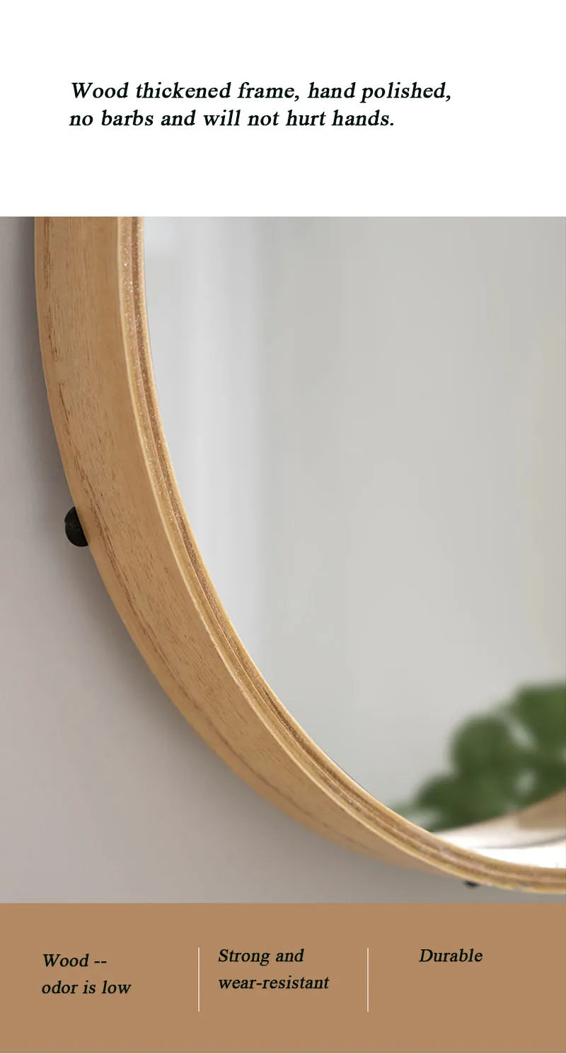 Perforation-free Vanity Mirror Wall-mounted Round Thickened Wooden Border Dressing Mirror Bathroom Mirror Makeup Mirror 전신거울