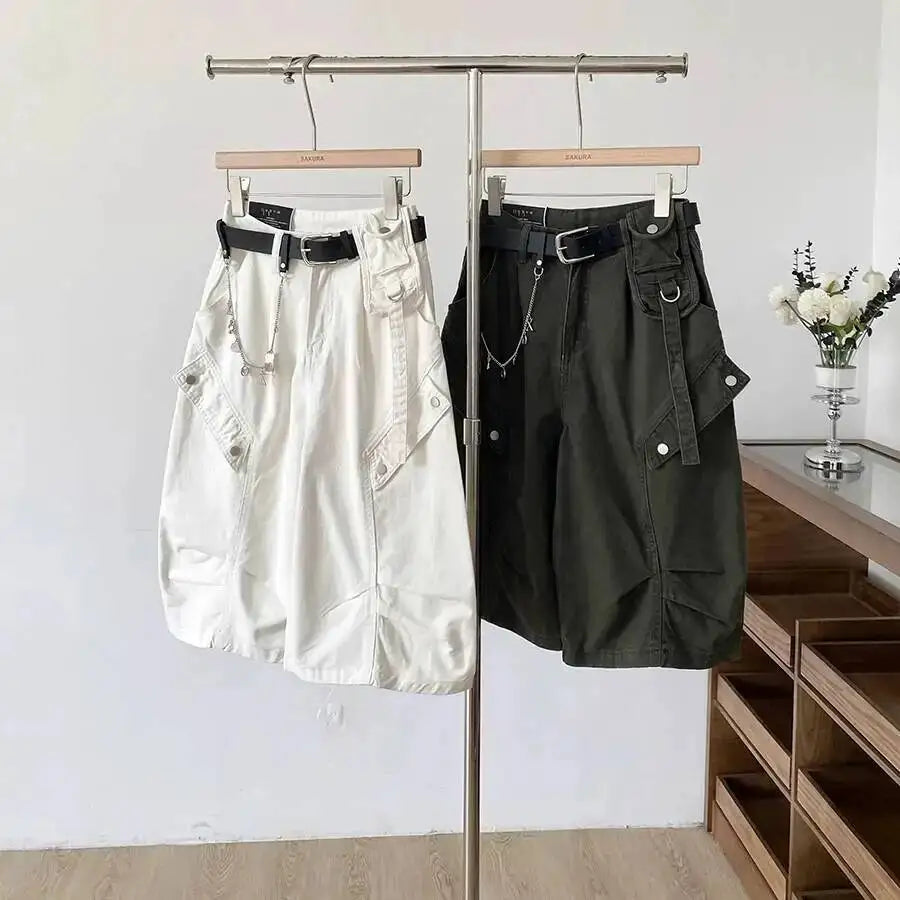 Women Denim Shorts 2026 New Summer Women's High Waist Slim Denim Cargo Pants Wide Leg Capri Pants Versatile Trousers