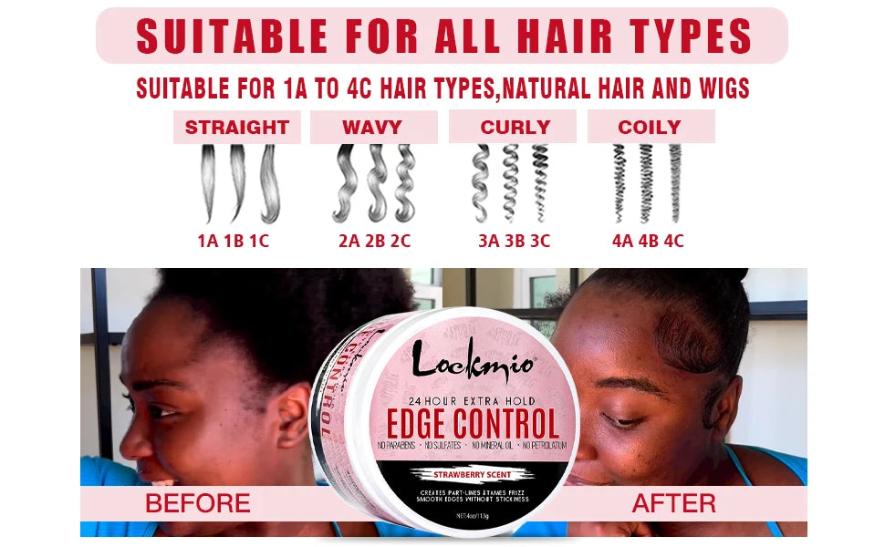 LOCKMIO Hair Flyaways Control Gel & Brush Women Hairline Styling Gel 113g Long-lasting Hair Care Edge Defining Wax Cream for Wig