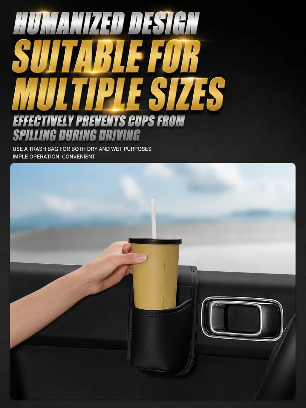 Car Door Cup Holder Self-Adhesived Drink Holder for Side Door Mini Waterproof Pu Leather Trash Bin Umbrella Holder Car Organizer