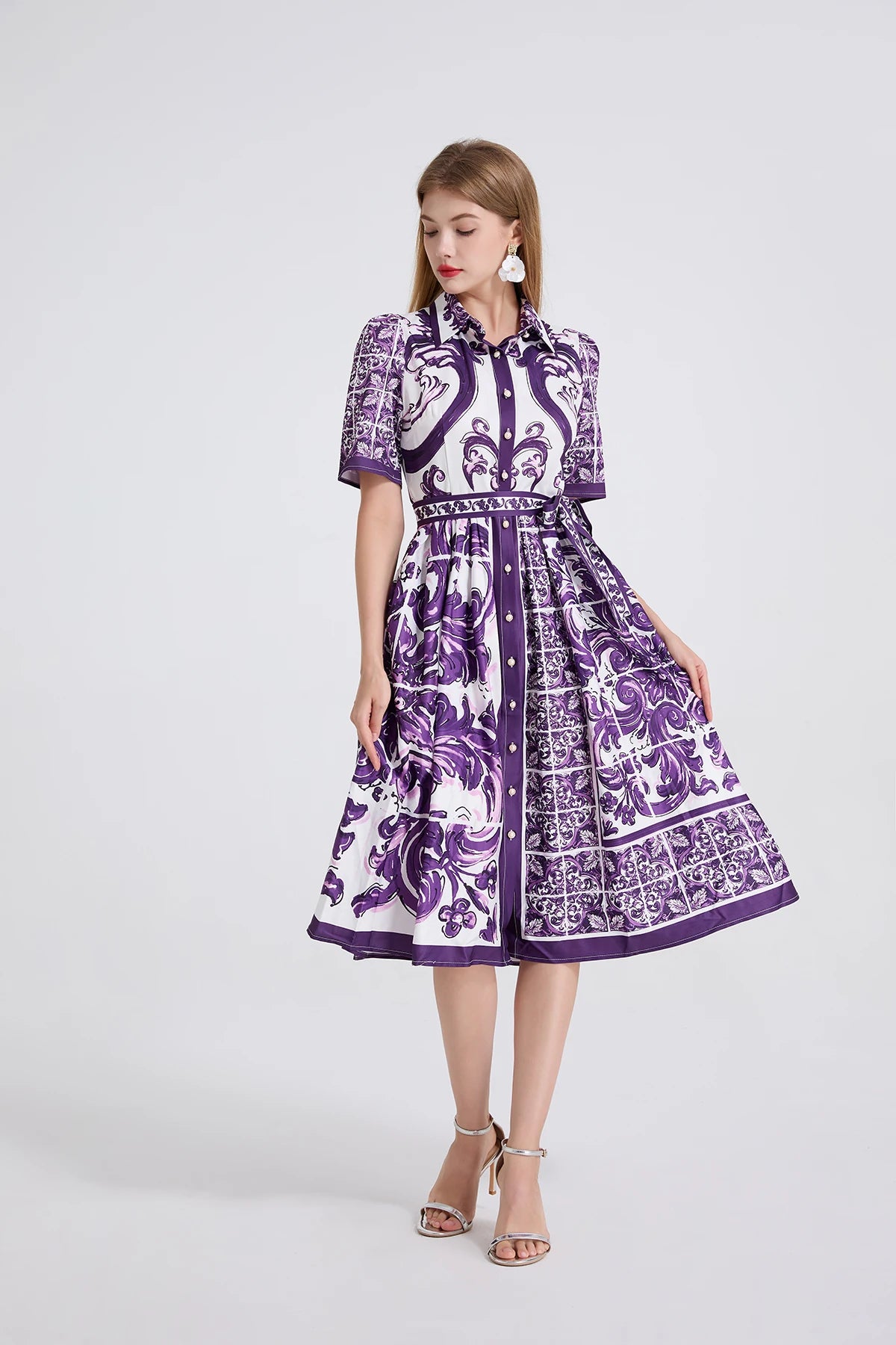 Summer Holiday Yellow Paisley Print Shirt Dresses Women's Turn Down Neck Short Sleeve Belt High Waist Beach Party Vestidos