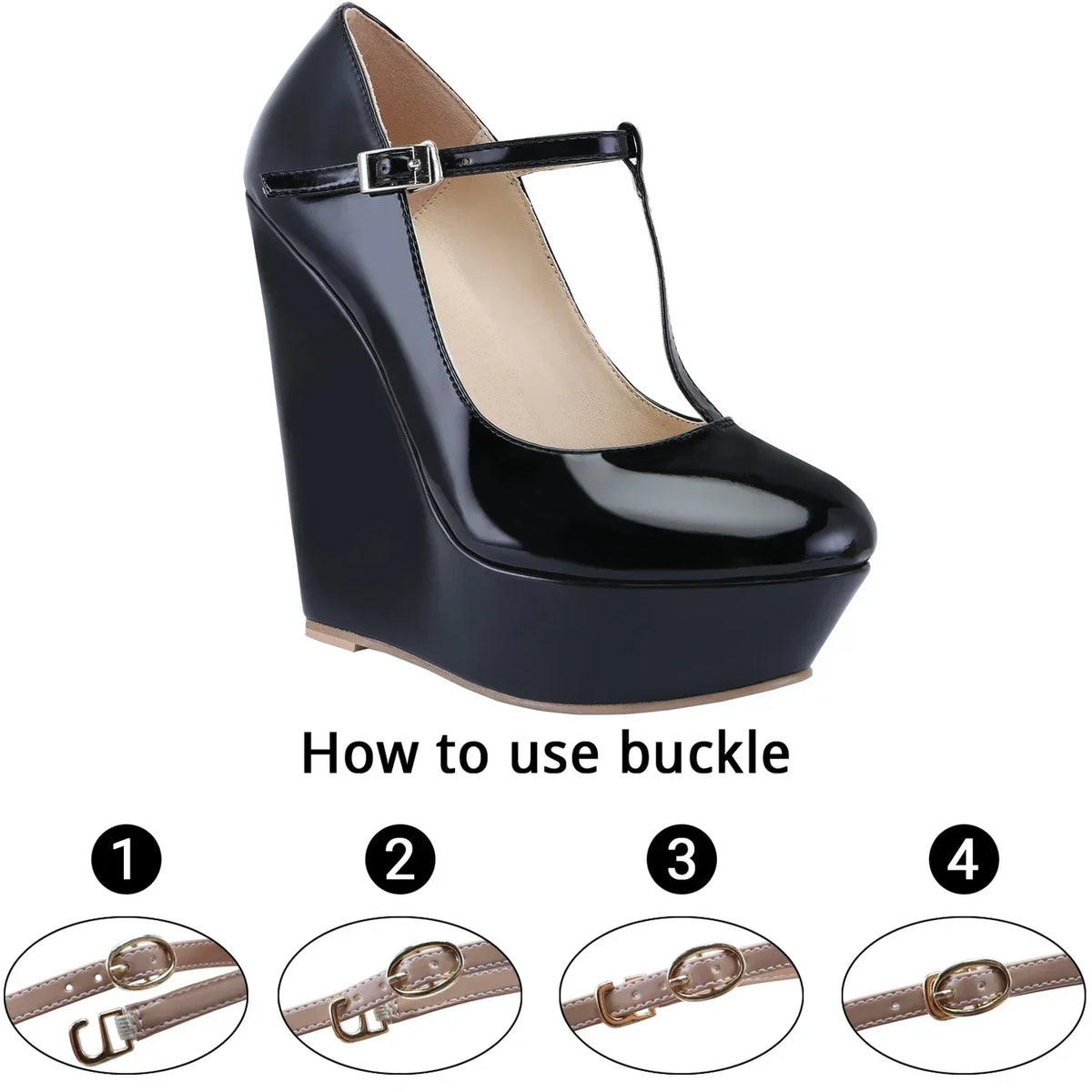 Women Platform Wedge Heels Pumps Autumn Winter 14cm Round Toes T-Strap High Heeled Gladiator Ladies Dress Party Wedding Shoes