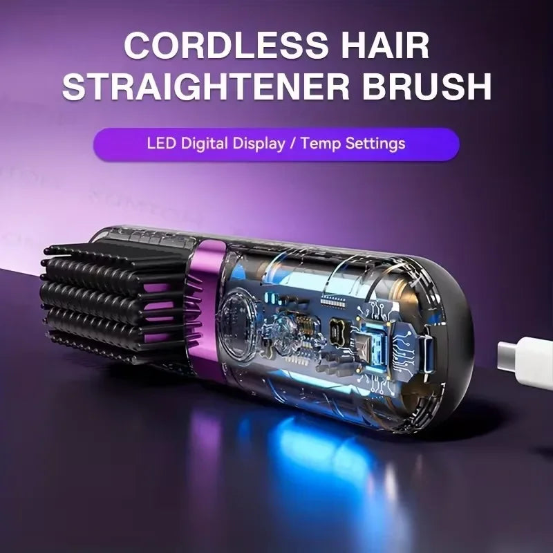 Portable Mini 2-in-1 Hair Straightener and Curler, Wireless USB Rechargeable, For Home & Travel Use, With LCD Display