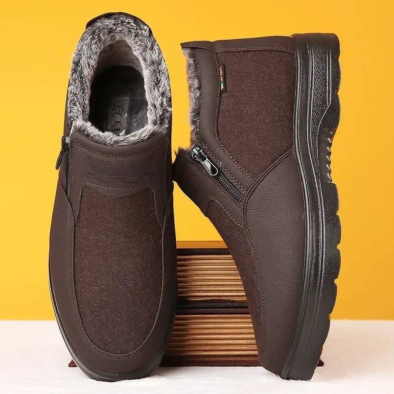 Cotton Shoes Middle-aged Elderly Men's New Plush Warm Anti Slip Waterproof Snow Boots Outdoor Work Travel Leisure Shoes 2024