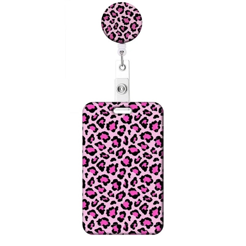 Leopard Print Card Holder Retractable Clip Business ID Badge Card Case Reel Yoyo Employee Cards Cover Workers Hang Certificates