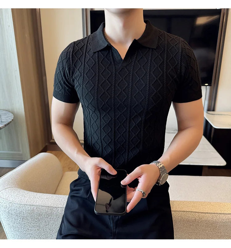 Polo Style Sweaters For Men Autumn Winter New Slim Fit Short Sleeve Mens Casual Sweater Turn Down Collar Knitted Pull Homme 3XL
