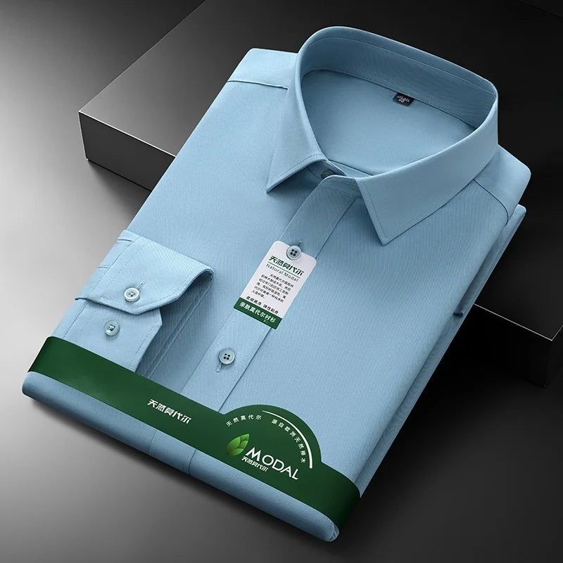 Quality Anti-Wrinkle Men Shirt Long Sleeves Dress Shirts For Men Slim Fit Camisa Social Business Blouse White Office Shirt S-5XL