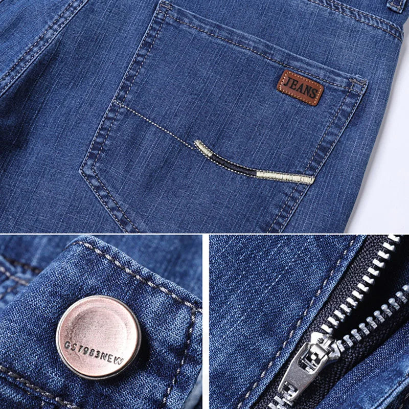 New Men Spring Autumn Straight Leg Business Jeans Trend Male Baggy Stretch Daily Casual Comfortable Black Gray Denim Trousers