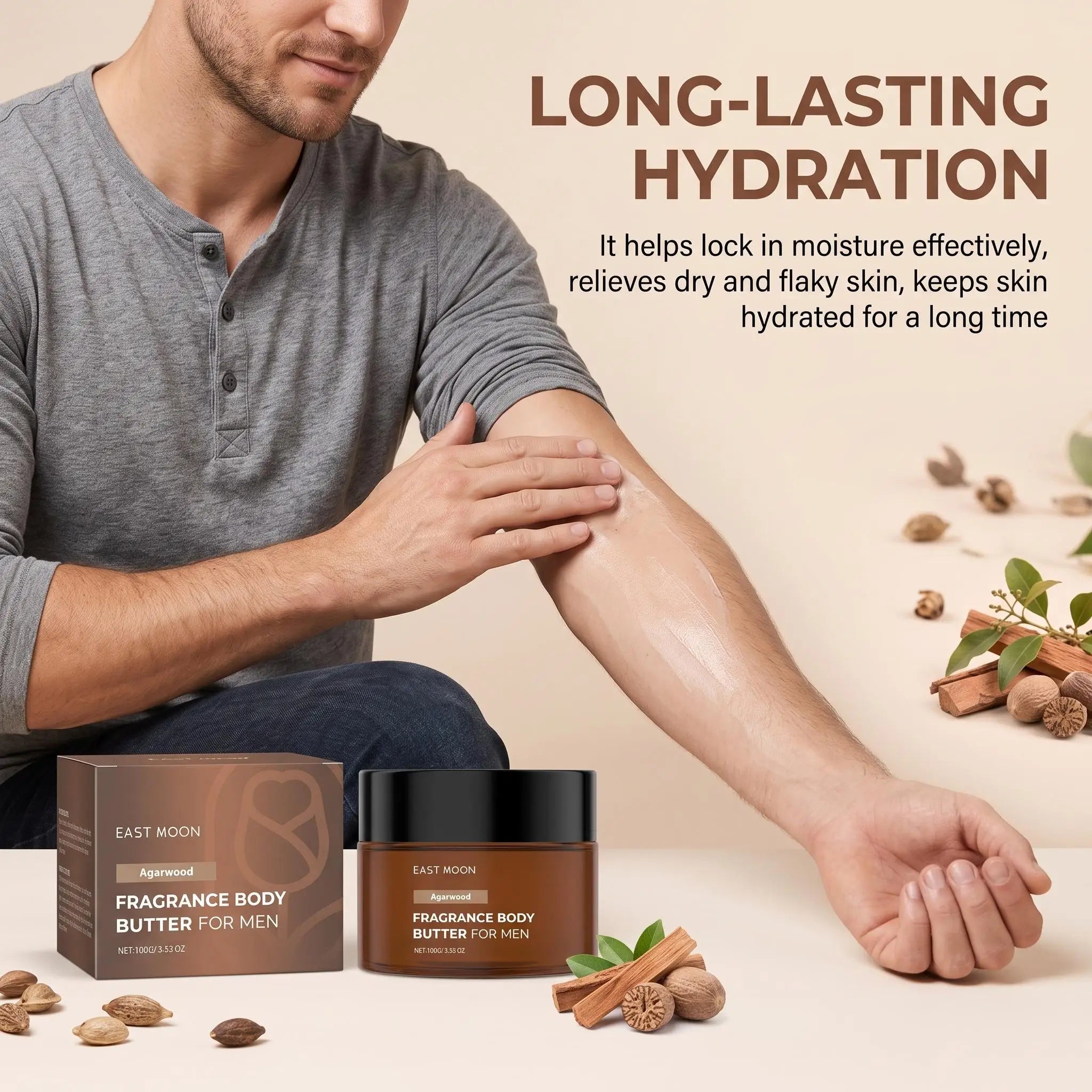 Men Pheromone Body Cream Agarwood Fragrance Skin Body Cream Long Lasting Hydrate Improve Male Rough Skin Boost Confident Charm
