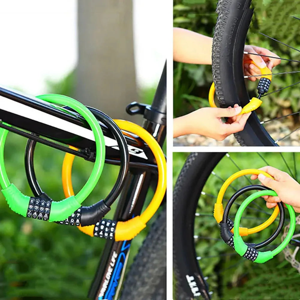 4 Digital Code Anti-Theft Bicycle Cable Lock Stainless Steel Security Locks Portable Combination Code Padlock