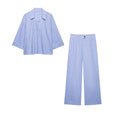 Women's High-Waist Pants Set Two Piece New 2026 Summer V-Neck Blouse with Piping and Straight Leg Pants Chic Female Outfit