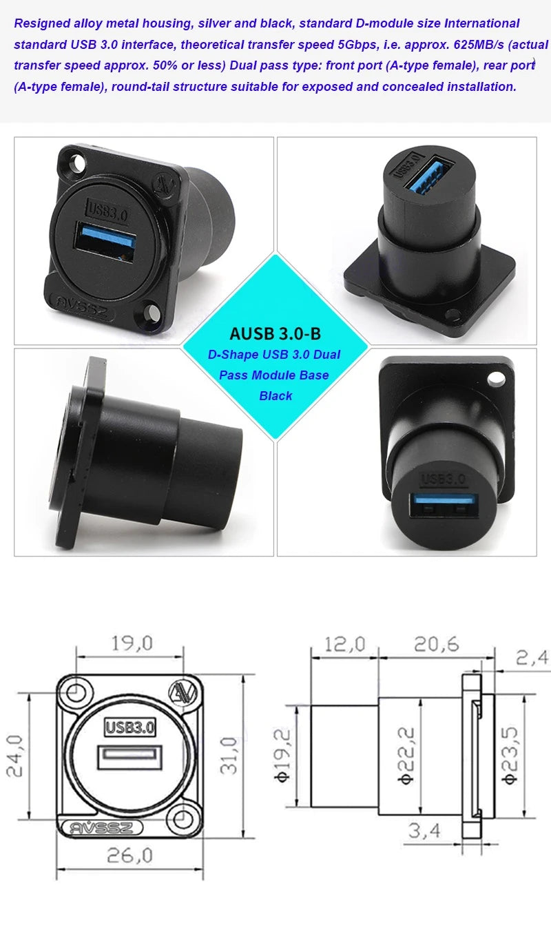 D-type Multifunctional Data Module 86 Panel audio video socket XLR VGA BNC RJ45 RJ11 Jack 3.5/6.35 RCA USB3.0 TypeC Connector